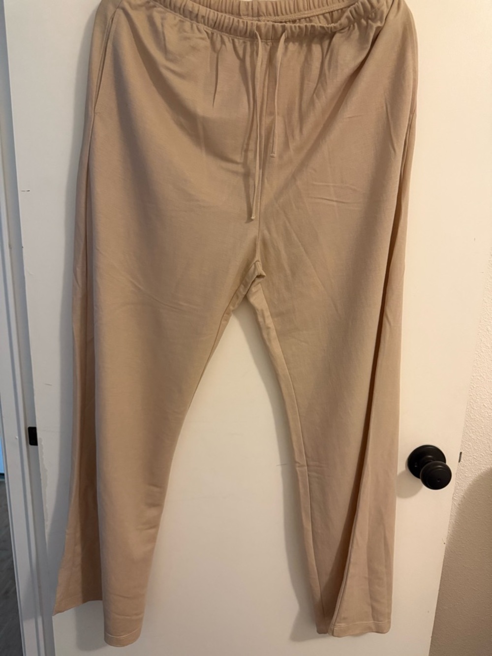Women’s Elastic-Waist Beige Straight Leg Pants